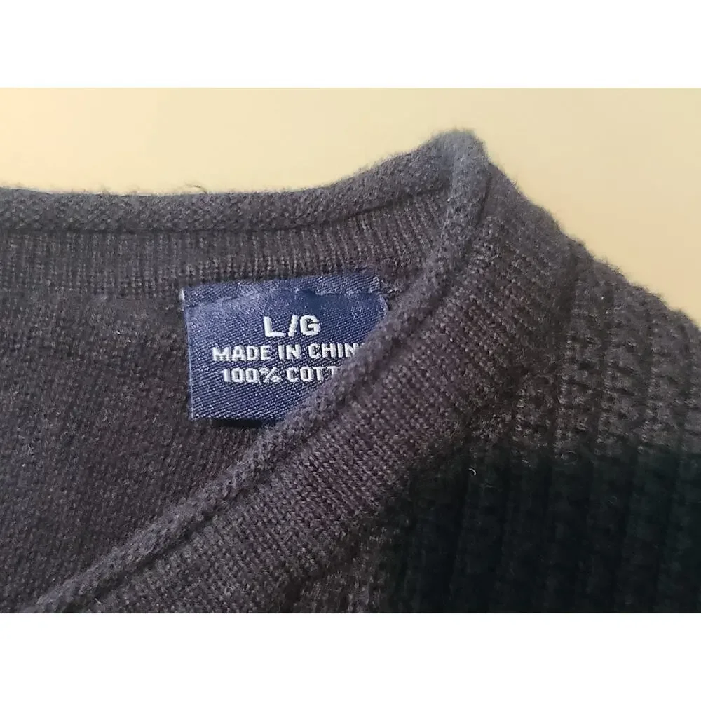 Tommy Bahama black cotton v-neck long sleeve pullover shirt - large